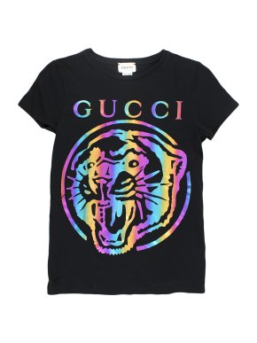 Gucci Kids Black Tiger Print Metallic Graphic T-Shirt