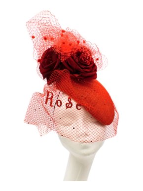 Victoria Grant Bespoke Red Rose Tulle Embellished Head Piece