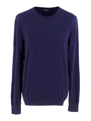 Z Zegna Navy Wool Crew Neck Jumper