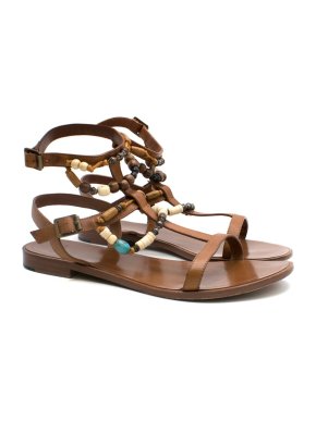 Saint Laurent Camel Calf Leather Beaded Sandals