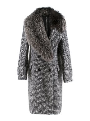 Ermanno Scervino Chevron Tweed Wool & Fur Coat