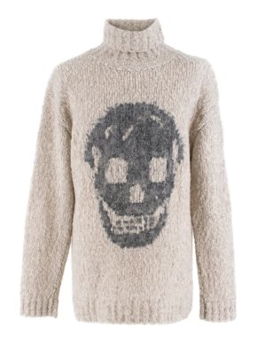 Alexander McQueen Grey Skull Print Wool Blend Roll Neck Sweater