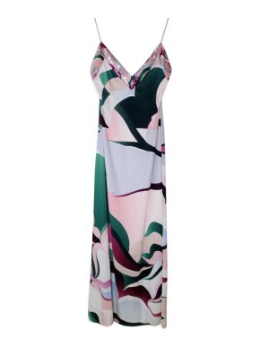 Emilio Pucci Printed Silk Sequin Trim Gown