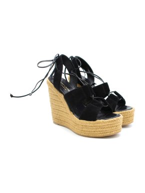 Saint Laurent Black 95 Espadrille Suede Wedges