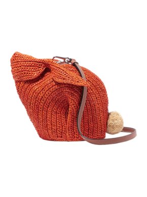 Loewe Bunny mini leather-trimmed raffia shoulder bag