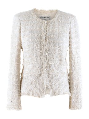 Chanel White Metallic Tweed Knit Jacket