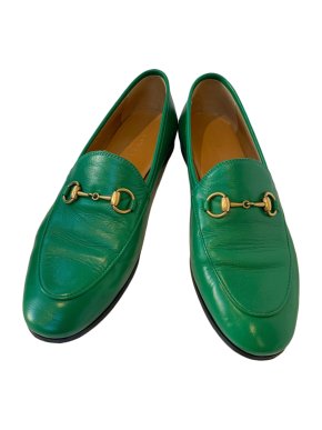 Gucci Green Leather Jordaan Loafers