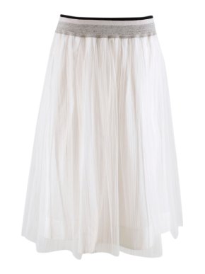 Brunello Cucinelli White Pleated Tulle Skirt
