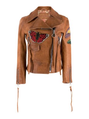 Gucci Poppy Embroidered Leather Biker Jacket