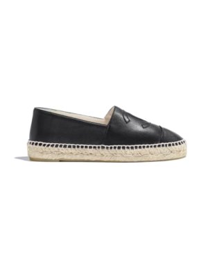Chanel black leather rope soled espadrilles