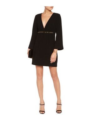 Halston Heritage Black Empire Waist Embellished Dress