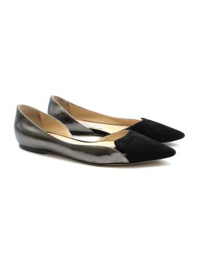 Jimmy Choo Black Patent & Suede Half D'orsay Flats