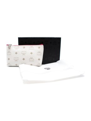 MCM White Canvas Monogram Zip Pouch