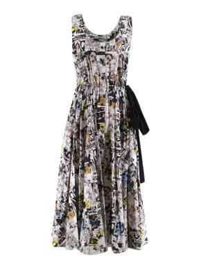 Prada Comic Print Midi Cotton Poplin Dress