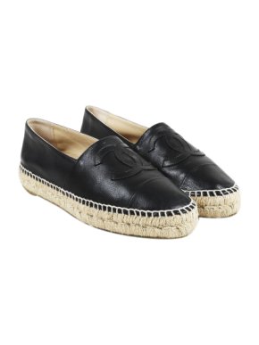 Chanel Black Lamnskin Espadrilles