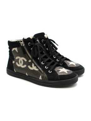 Chanel Canvas Suede Star Zipped High Top CC Sneakers