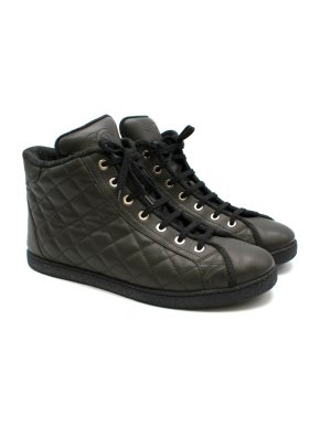 Chanel Quilted Leather High Top Sneakers With Tweed Lining