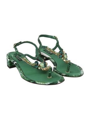 Dolce & Gabbana Banana Leaf Print Crystal Embellished Sandals