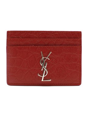 Saint Laurent Monogram Croc Embossed Cardholder