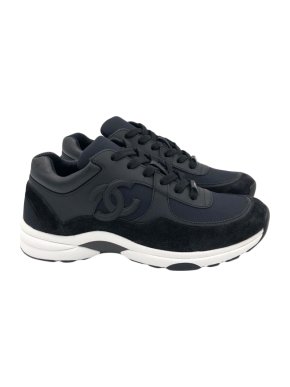 Chanel Black CC Suede, Leather & Nylon Sneakers
