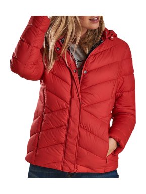 Barbour Red Quilted Hooded Puffer Jacket