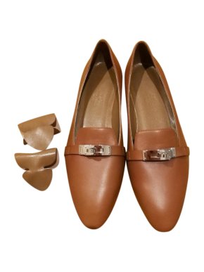 Hermes Tan Kelly Leather Flats