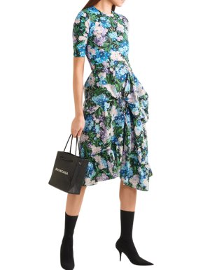Balenciaga Gathered floral-print jersey and crepe dress