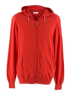 Brunello Cucinelli Red Cotton Zip-Front Hoddie