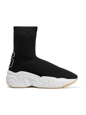Acne Studios Leather-appliquéd stretch-knit sock sneakers