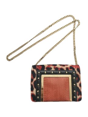 Jimmy Choo Alba Leopard Print Calf Hair Studded Shoulder Bag