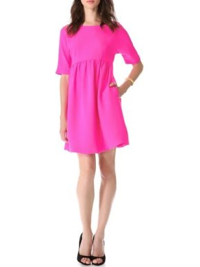Lisa Perry Neon Pink Short Sleeved Silk Dress