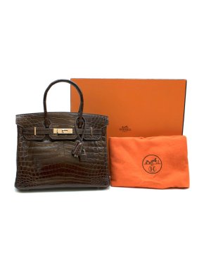 Hermes Chocolate Shiny Porosus Crocodile Leather 30cm Birkin