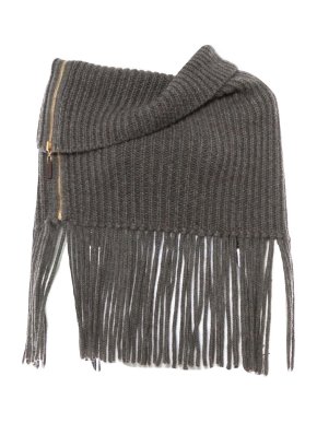 Gucci Grey Ribbed Knit Alpaca Wool Poncho