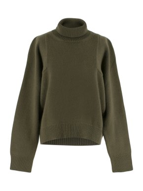 Celine Khaki Roll Neck Cashmere Blend Jumper