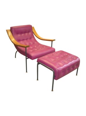 David Linley Pink Leather St Moritz Lounge Armchair & Ottoman