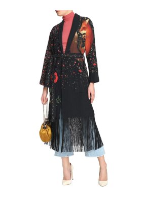 Vilshenko Black Fringed Embellished Printed Shell Coat