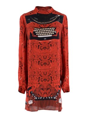 Mary Katranzou Red Silk Typewriter Print Dress