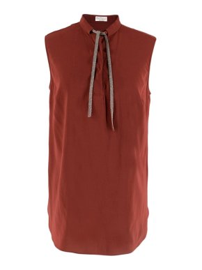 Brunello Cucinelli Brick Red Silk Embellished Top