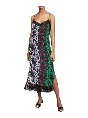 Rixo Floral Naomi Slip Dress with Black Lace Trim