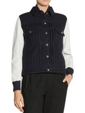 Sacai Luck leather-sleeved wool-blend bomber jacket