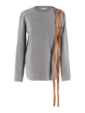 Loewe Grey Knitted Jumper w/ Leather Straps