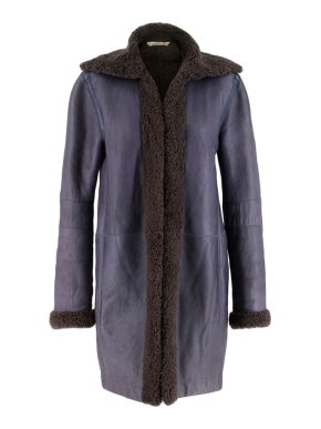 Balenciaga Shearling Lined Blue Leather Coat