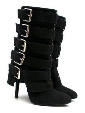 Giuseppe Zanotti x Balmain Black Suede Multi Buckle Boots