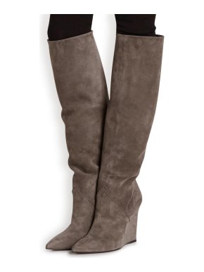 Saint Laurent Grey Suede Wedge Knee Boots