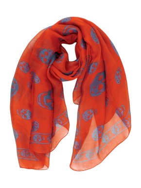 Alexander McQueen Red Silk Skull Scarf