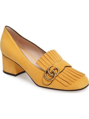 Gucci Yellow Suede Marmont Mid-Heel Pumps