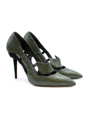 Manolo Blahnik Green Embossed Snakeskin Cut-Out Pumps