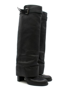 Chanel Black Leather Knee-High Sheath Boots