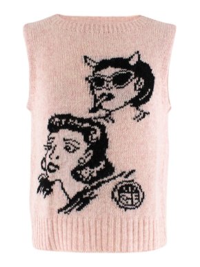 Prada SS18 Sleeveless Graphic Intarsia Knit Vest