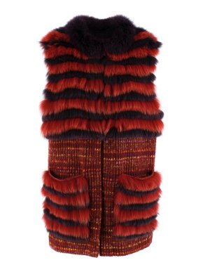 La Rena Multicoloured Tweed Knit and Fur Gilet